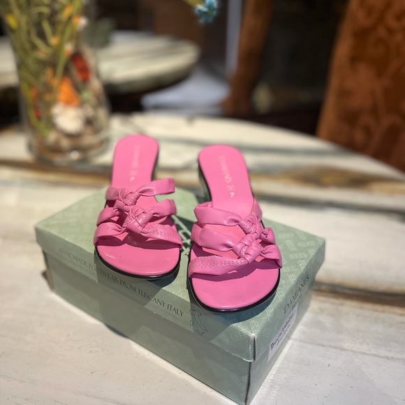 DAMIANI'S Italy Sandals Shoes Platform Wedge Heels Double Knotted Pink Sz 7 - Picture 4 of 9